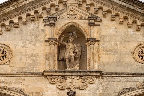Archangel Michael sculpture at the Roman Catholic pilgrimage church of San Michele Arcangelo,