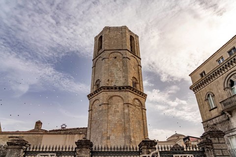 Bell tower of the Roman Catholic pilgrimage church of San Michele Arcangelo, UNESCO World Heritage