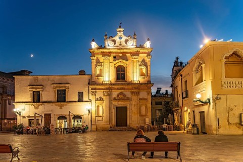 The Chiesa di San Trifone church in Piazza Salandra at dusk, Nardo, Apulia, Italy
