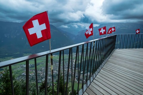 Swiss flags, Interlaken, Switzerland