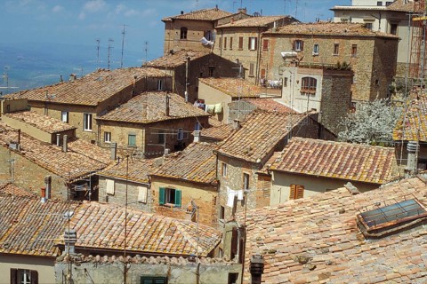 Roofs of the old town centre in Volterra, Italy