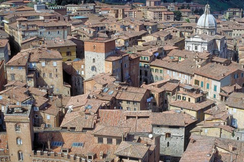 View of the Cathedral Metropolitana de Santa Marie Assunta, in front roofs of the historic centre,