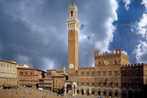 Piazza del Campo with the tower, Siena, Tuscany, Italy