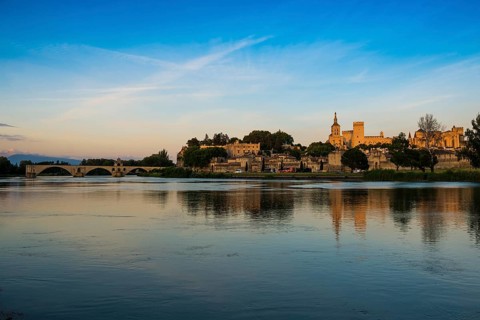 Palace of the Popes, Palais des Papes, sunset, Avignon, Provence, France