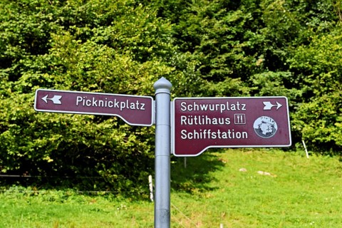 Signpost to the Rütli meadow, Rütli, Canton, Uri, Switzerland