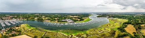 Panorama of River Hamble and Swanwick Marina from drone, Swanwick, Southampton, Hampshire, England,