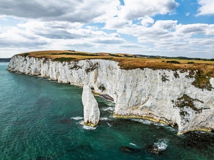 White Cliffs of Old Harry Rocks Jurassic Coast from a drone, Handfast Point, Dorset Coast, Poole,