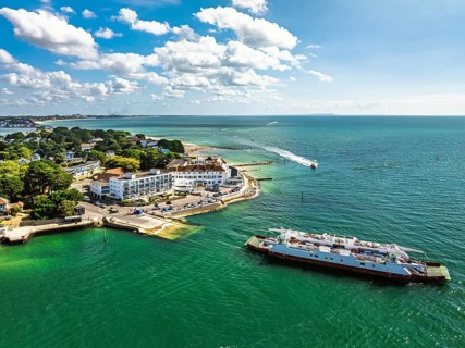 Sandbanks from drone, Poole, Dorset, England, United Kingdom