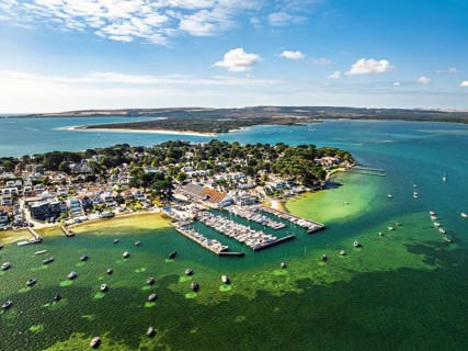 Sandbanks from drone, Poole, Dorset, England, United Kingdom