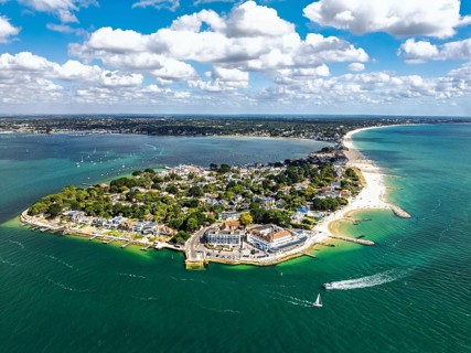 Sandbanks from drone, Poole, Dorset, England, United Kingdom