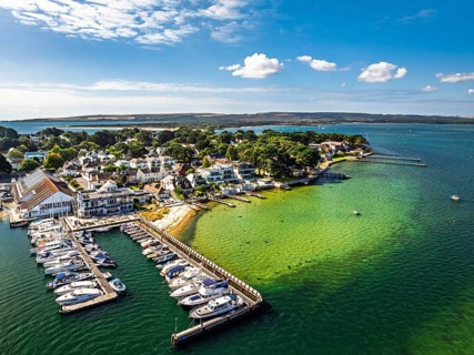 Sandbanks from drone, Poole, Dorset, England, United Kingdom