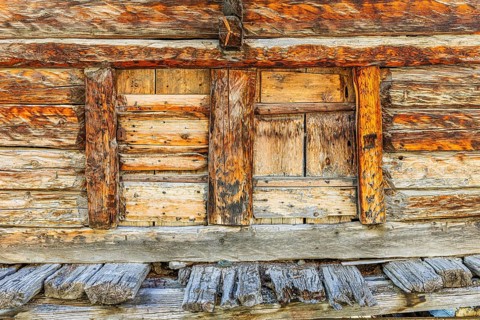 Loading door of a historic granary, Ayer, Val d'Anniviers, Valais Alps, Canton Valais, Switzerland