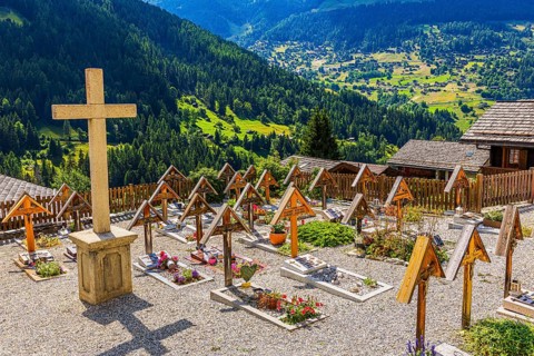 Communal cemetery of Ayer, Val d'Anniviers, Valais Alps, Canton Valais, Switzerland
