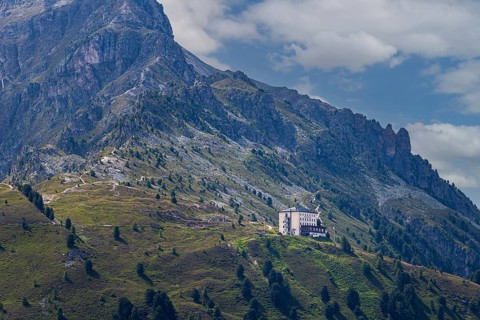 The historic Hotel Weisshorn, below the Weisshorn mountain, Val d'Anniviers, Valais Alps, Canton