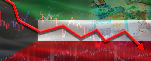 Kuwait financial crisis on economic graph. Financial fall of Kuwait on economy market