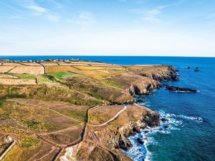 Lizard Peninsula cliffs from a drone, South West Coast Path, Lizard, Cornwall, England, United