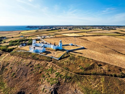 Lizard Lighthouse from a drone, Lizard Point, Cornwall, England, United Kingdom