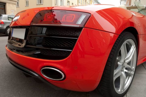 Red Audi R8, V10 engine, rear view
