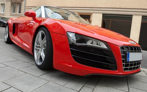 Red Audi R8, V10 engine, front view