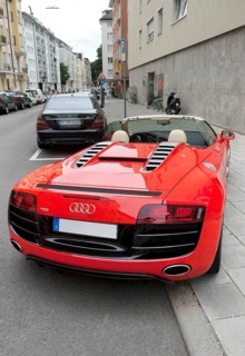 Red Audi R8, V10 engine, rear view