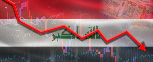 Iraq financial crisis on economic graph. Financial fall of Iraq on economy market