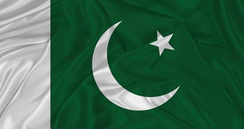 Flag of Pakistan with cloth texture. Close up of Pakistan flag waving