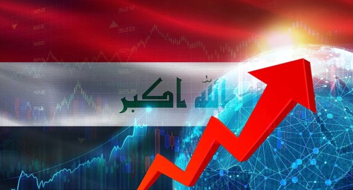 Global financial growth with Iraq flag. Financial growth with Iraq flag on economic background