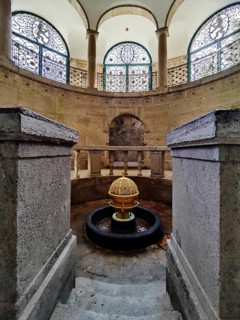 Sacred atmosphere, spa fountain in the fountain temple of the drinking spa complex, healing spring