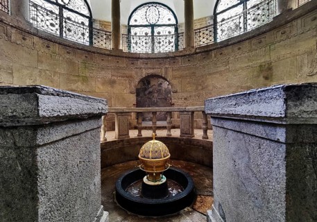 Sacred atmosphere, spa fountain in the fountain temple of the drinking spa complex, healing spring