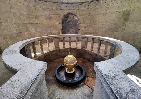 Sacred atmosphere, spa fountain in the fountain temple of the drinking spa complex, healing spring