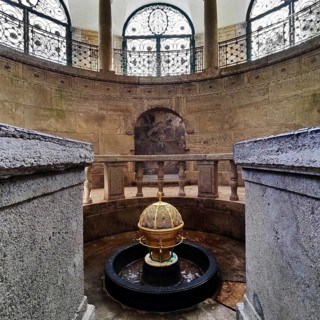 Sacred atmosphere, spa fountain in the fountain temple of the drinking spa complex, healing spring