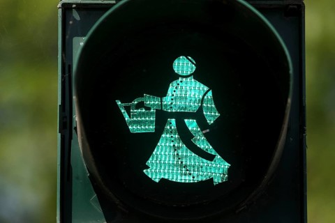 Traffic light man with Sebastian Kneipp, pedestrian traffic light with water doctor in the green