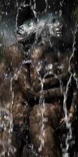 Fountain of Knowledge by Heinrich Jobst, close-up in the large spa gardens of Bad Nauheim, Hesse,