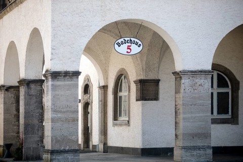 Arcade at bathhouse 5 in the Sprudelhof, an important spa complex built between 1905 and 1911 in