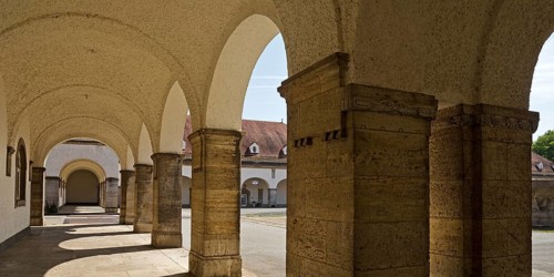 Arcade in the Sprudelhof, a spa complex built between 1905 and 1911 in Art Nouveau style, Bad