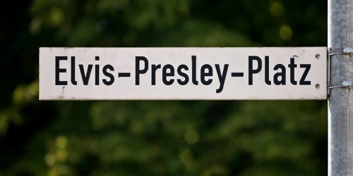 Street sign Elvis-Presley-Platz, Elvis Presley lived in Bad Nauheim, Hesse, Germany during his
