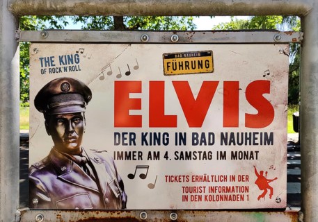 Sign for the Elvis guided tour through Bad Nauheim, Elvis Presley lived in Bad Nauheim, Hesse,