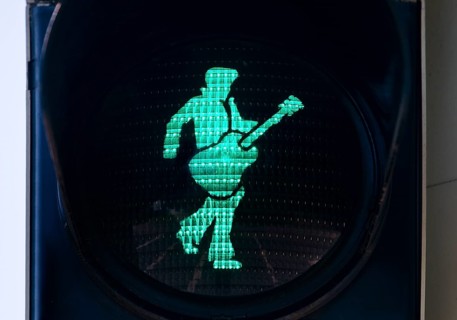 Elvis traffic light, pedestrian traffic light with Elvis green phase, Elvis Presley lived in Bad