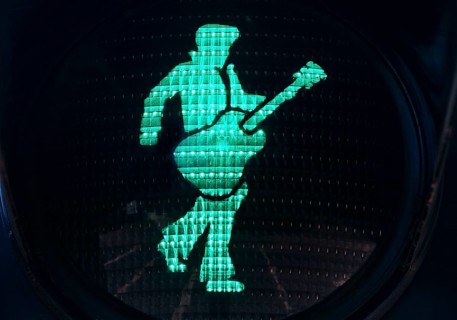 Elvis traffic light, pedestrian traffic light with Elvis green phase, Elvis Presley lived in Bad
