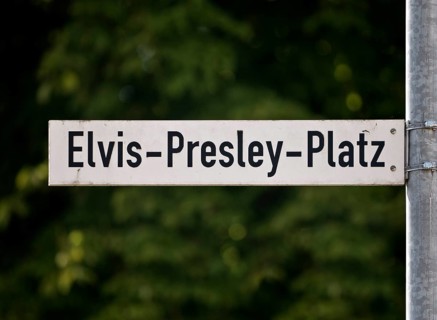 Street sign Elvis-Presley-Platz, Elvis Presley lived in Bad Nauheim, Hesse, Germany during his