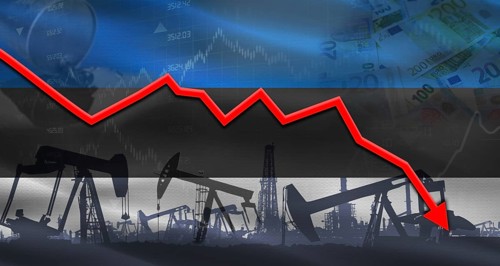 Fall oil price with flag of Estonia on economic chart, Petrol crisis with Estonia flag on financial