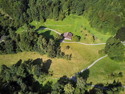 Rütli meadow, Grütli Museum and the Rütli House, Restaurant from above, Lake Lucerne, Rütli,