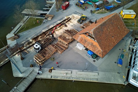 Mobile sawing station for cutting tree trunks, Flösserei 2025, Unterägeri, Canton, Zug, Switzerland