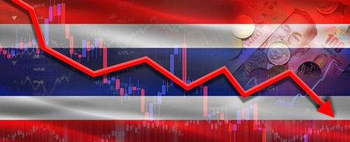 Thailand financial crisis on economic graph. Financial fall of Thailand on economy market