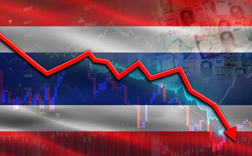 Thailand financial fall on economy market. Thailand financial crisis on economic graph