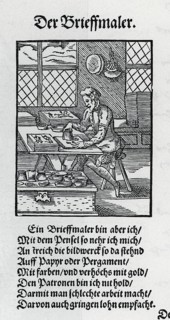The epistolary painter, description of all classes on earth, 1568, woodcut by Jost Amman from