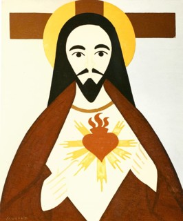 Heart of Jesus, oil painting by Bruno Tausend (1915-1984), around 1970