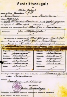 Transfer certificate for pupil Joseph Weber from the Volkshauptschule to the Oberrealschule