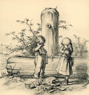 Children at the fountain, misfortune, A. Hendschel's sketchbook, collotype published by M.