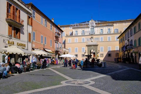 Piazza Liberta with papal summer residence Castel Gandolfo, Palazzo Pontificio, Albano, Alban